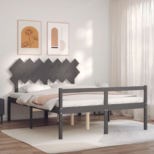 Senior Bed without Mattress Grey King Size Solid Wood