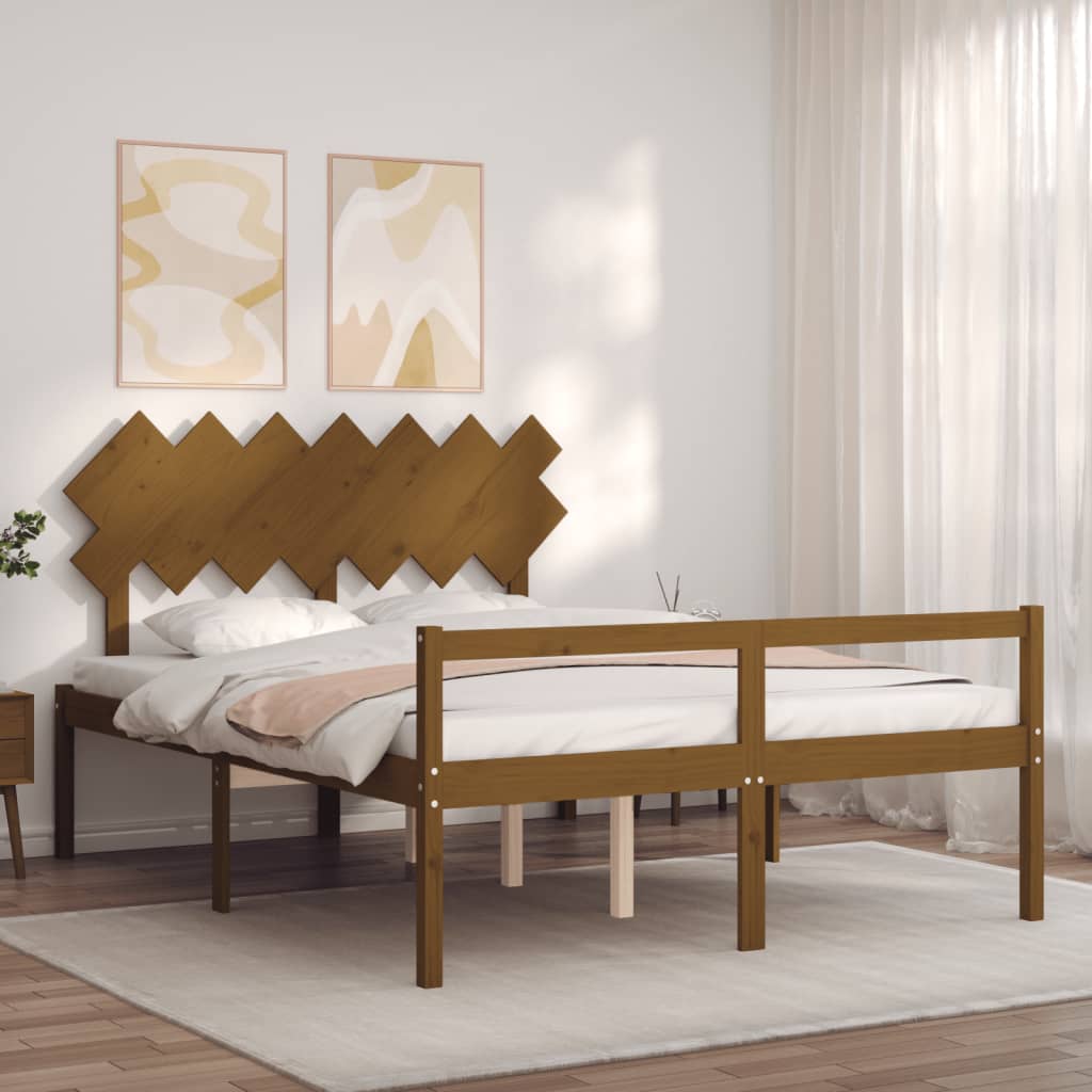 Senior Bed without Mattress Honey Brown King Size Solid Wood