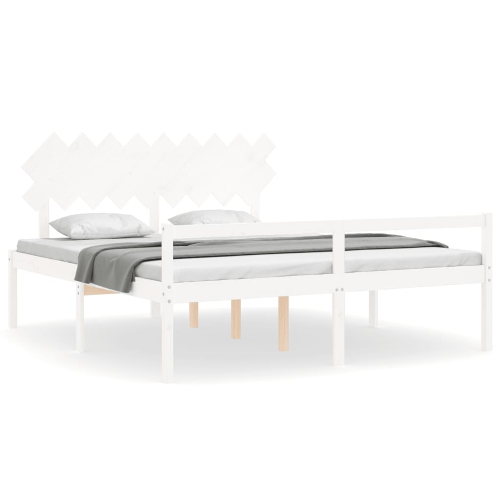 Senior Bed without Mattress White Super King Size Solid Wood