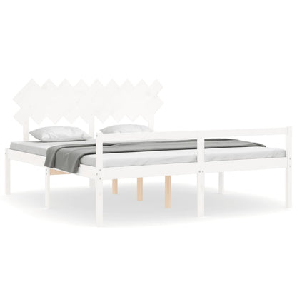 Senior Bed without Mattress White Super King Size Solid Wood