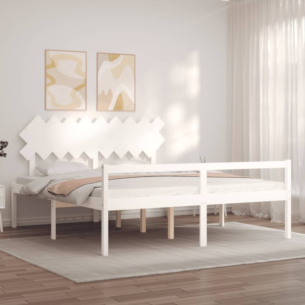 Senior Bed without Mattress White Super King Size Solid Wood