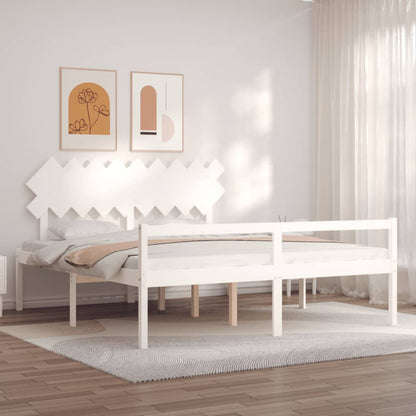 Senior Bed without Mattress White Super King Size Solid Wood