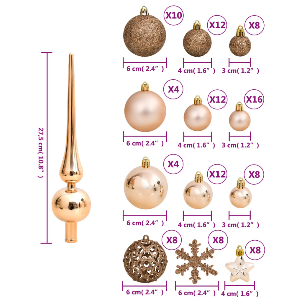 111 Piece Christmas Bauble Set Rose Gold Polystyrene