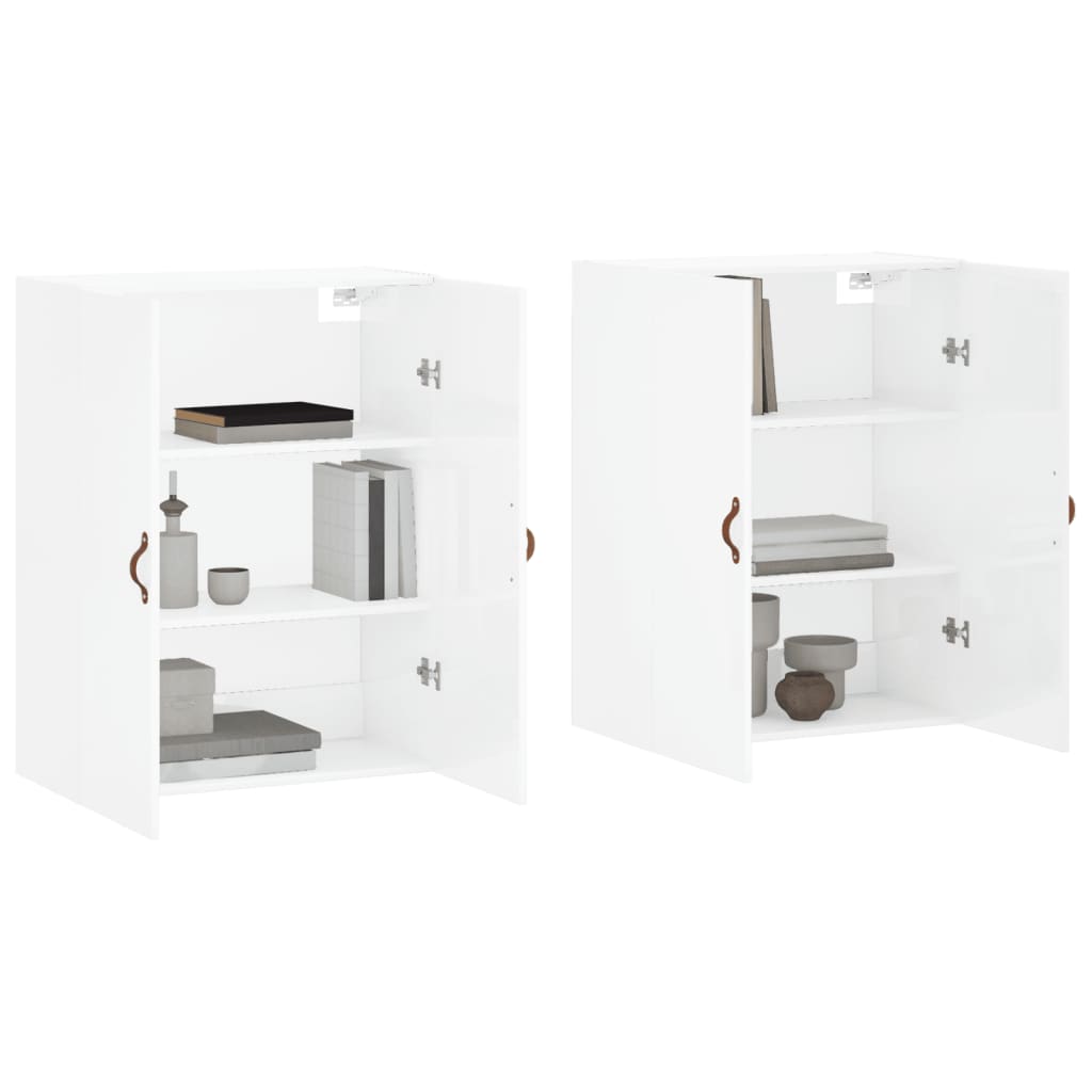 Wall Mounted Cabinets 2 pcs High Gloss White 69.5x34x90 cm