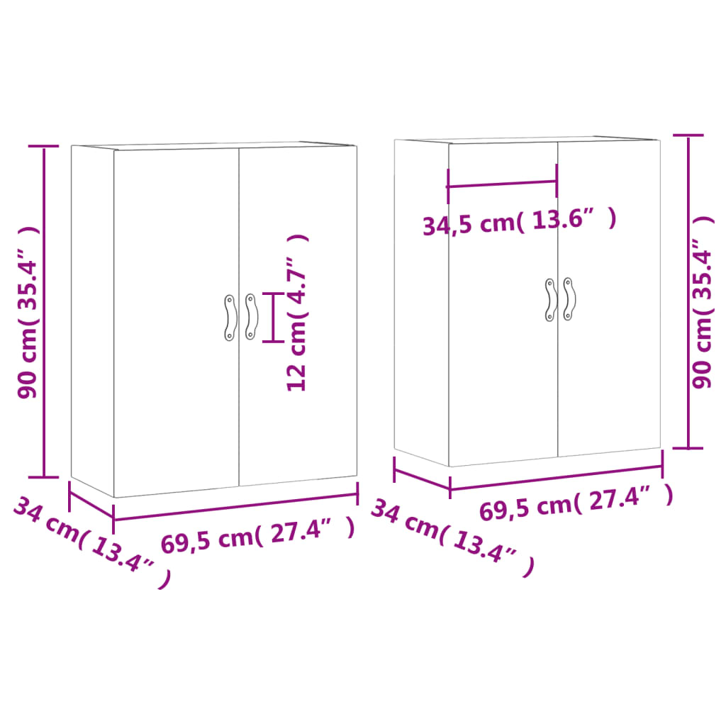 Wall Mounted Cabinets 2 pcs Concrete Grey 69.5x34x90 cm