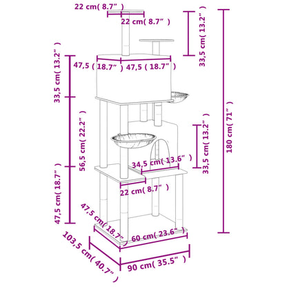 Cat Tree with Sisal Scratching Posts Cream 180 cm