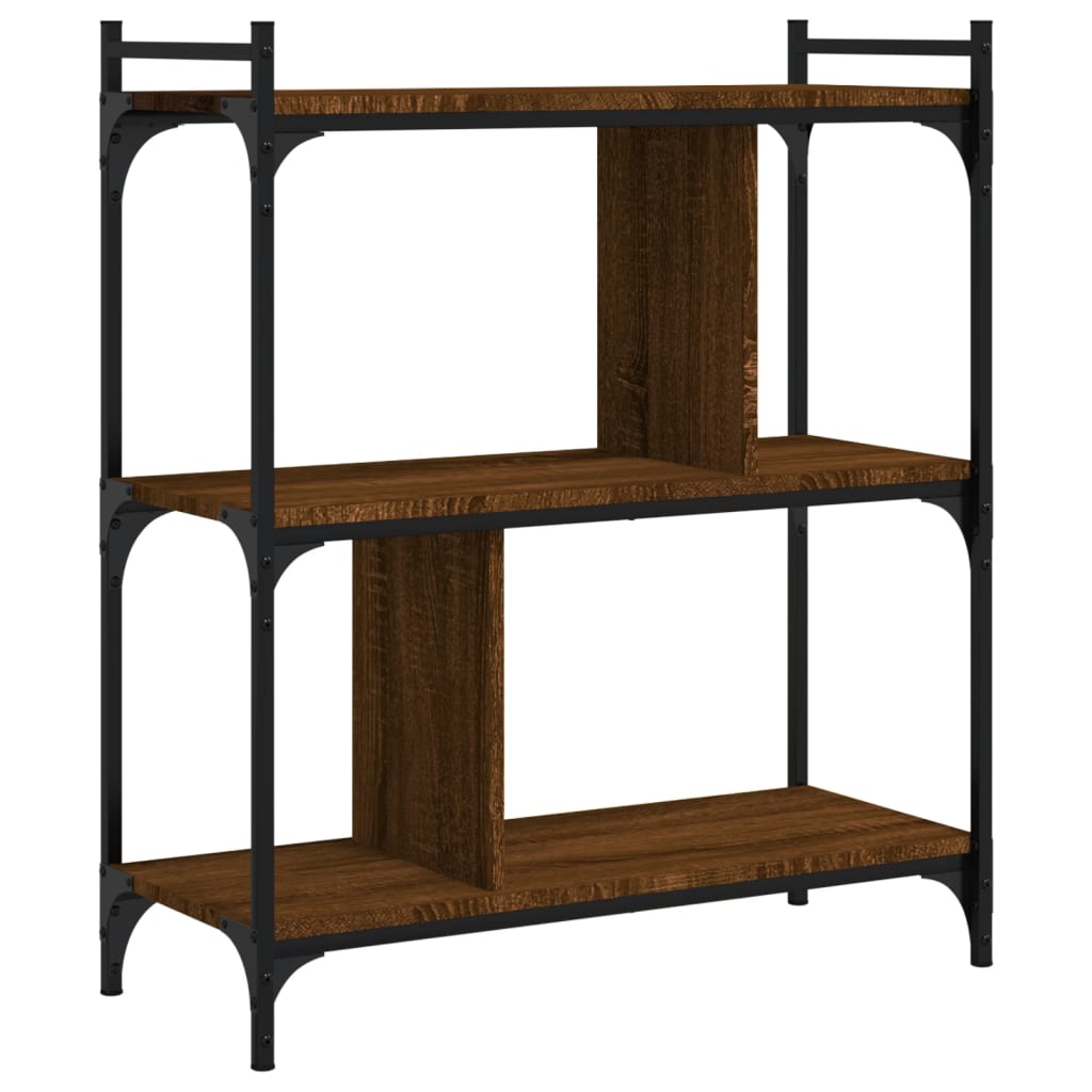 Bookcase 3-Tier Brown Oak 76x32x88 cm Engineered Wood