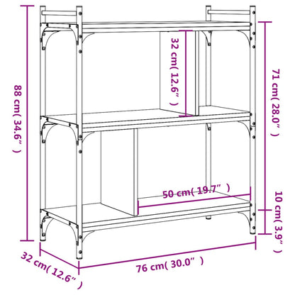 Bookcase 3-Tier Brown Oak 76x32x88 cm Engineered Wood