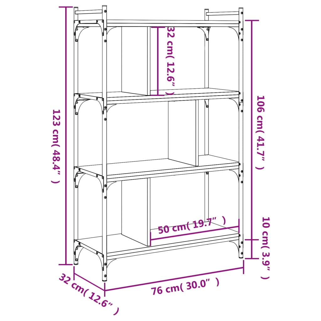 Bookcase 4-Tier Brown Oak 76x32x123 cm Engineered Wood