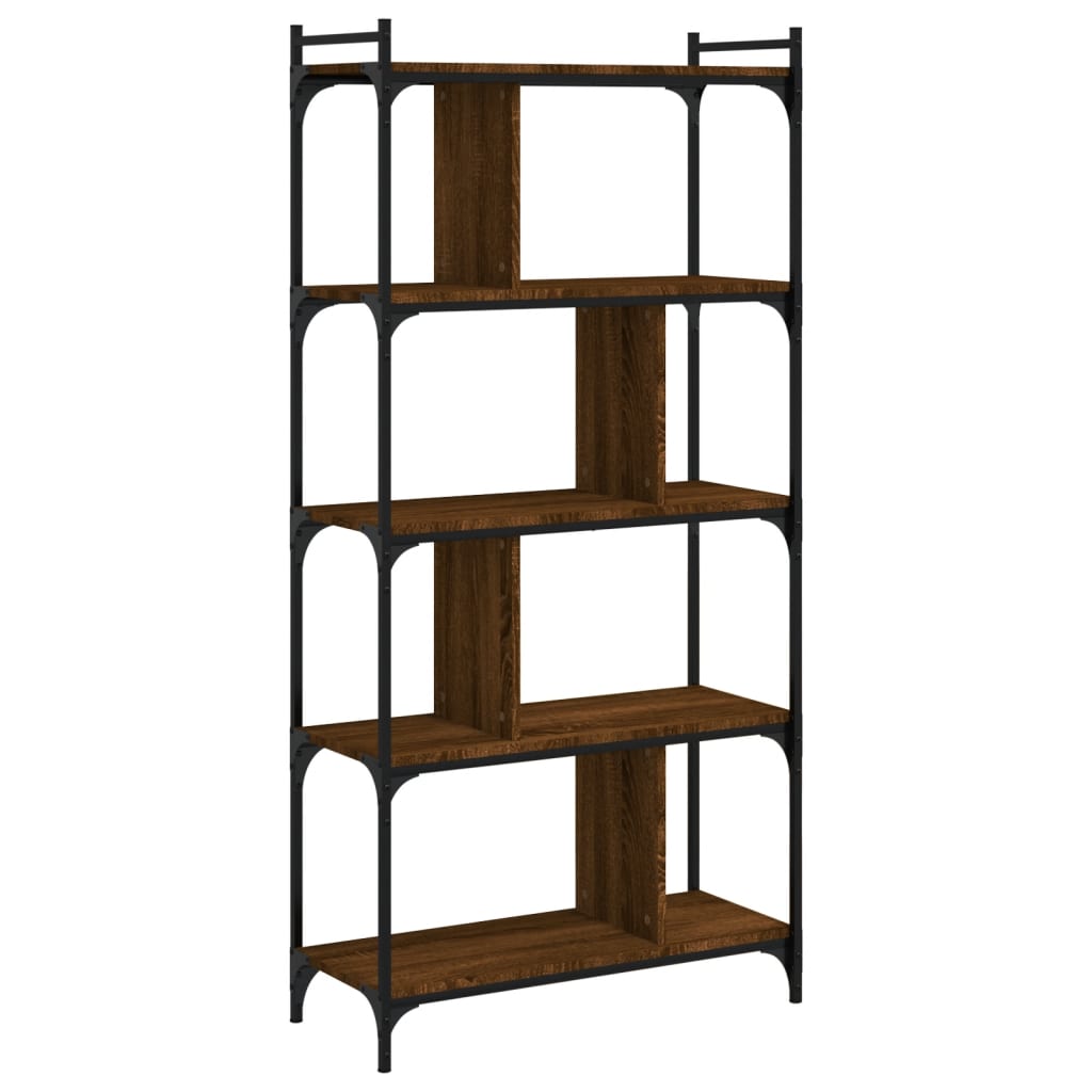 Bookcase 5-Tier Brown Oak 76x32x158 cm Engineered Wood