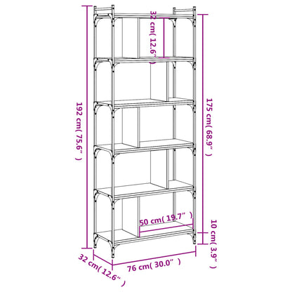 Bookcase 6-Tier Sonoma Oak 76x32x192 cm Engineered Wood