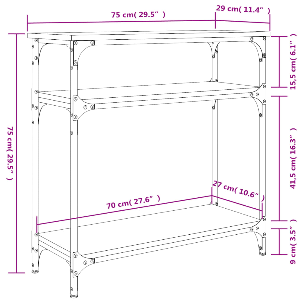 Console Table Smoked Oak 75x29x75 cm Engineered Wood