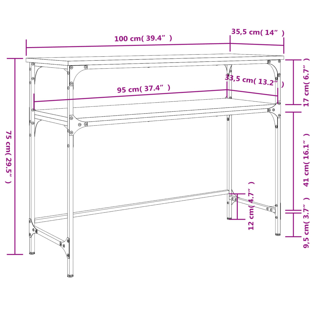 Console Table Smoked Oak 100x35.5x75 cm Engineered Wood