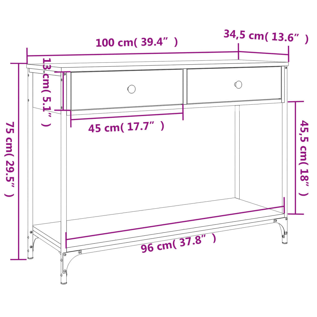 Console Table Smoked Oak 100x34.5x75 cm Engineered Wood