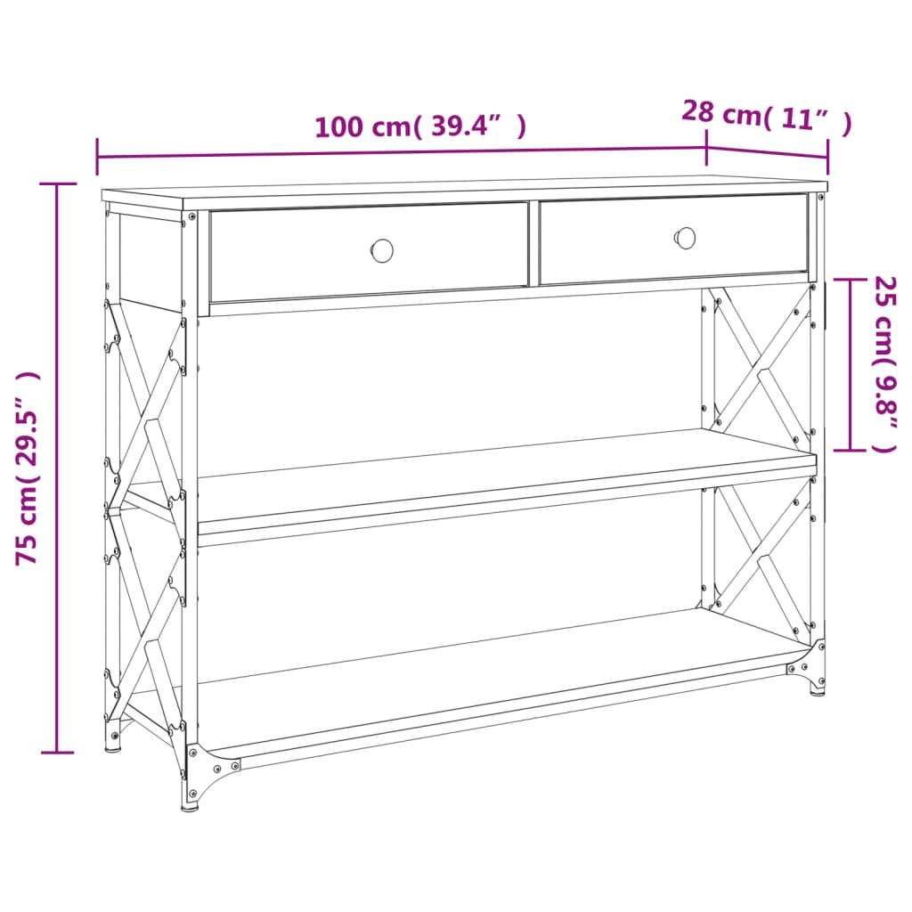 Console Table Brown Oak 100x28x75 cm Engineered Wood