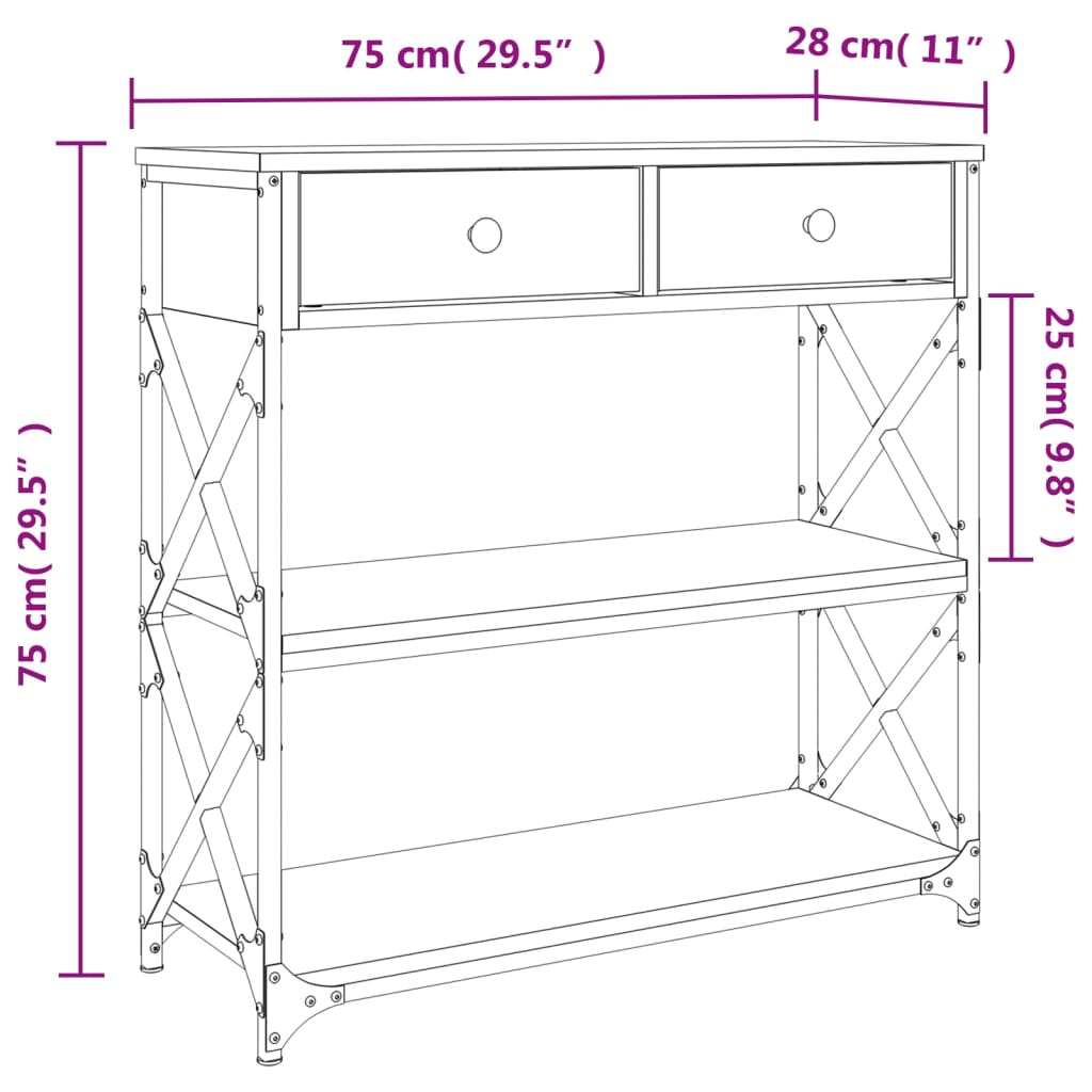 Console Table Sonoma Oak 75x28x75 cm Engineered Wood