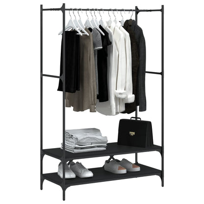 Clothes Rack with Shelves Black Engineered Wood