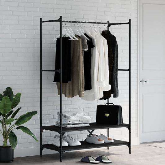 Clothes Rack with Shelves Black Engineered Wood