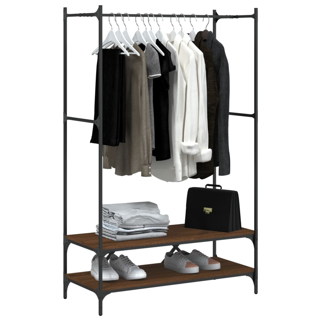 Clothes Rack with Shelves Brown Oak Engineered Wood