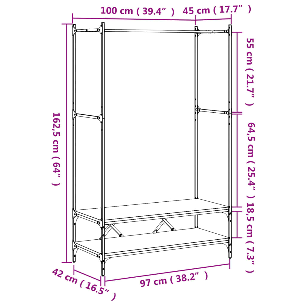 Clothes Rack with Shelves Brown Oak Engineered Wood