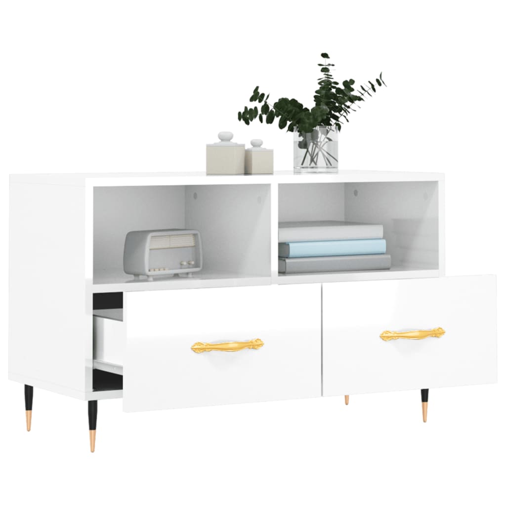 TV Cabinet High Gloss White 80x36x50 cm Engineered Wood