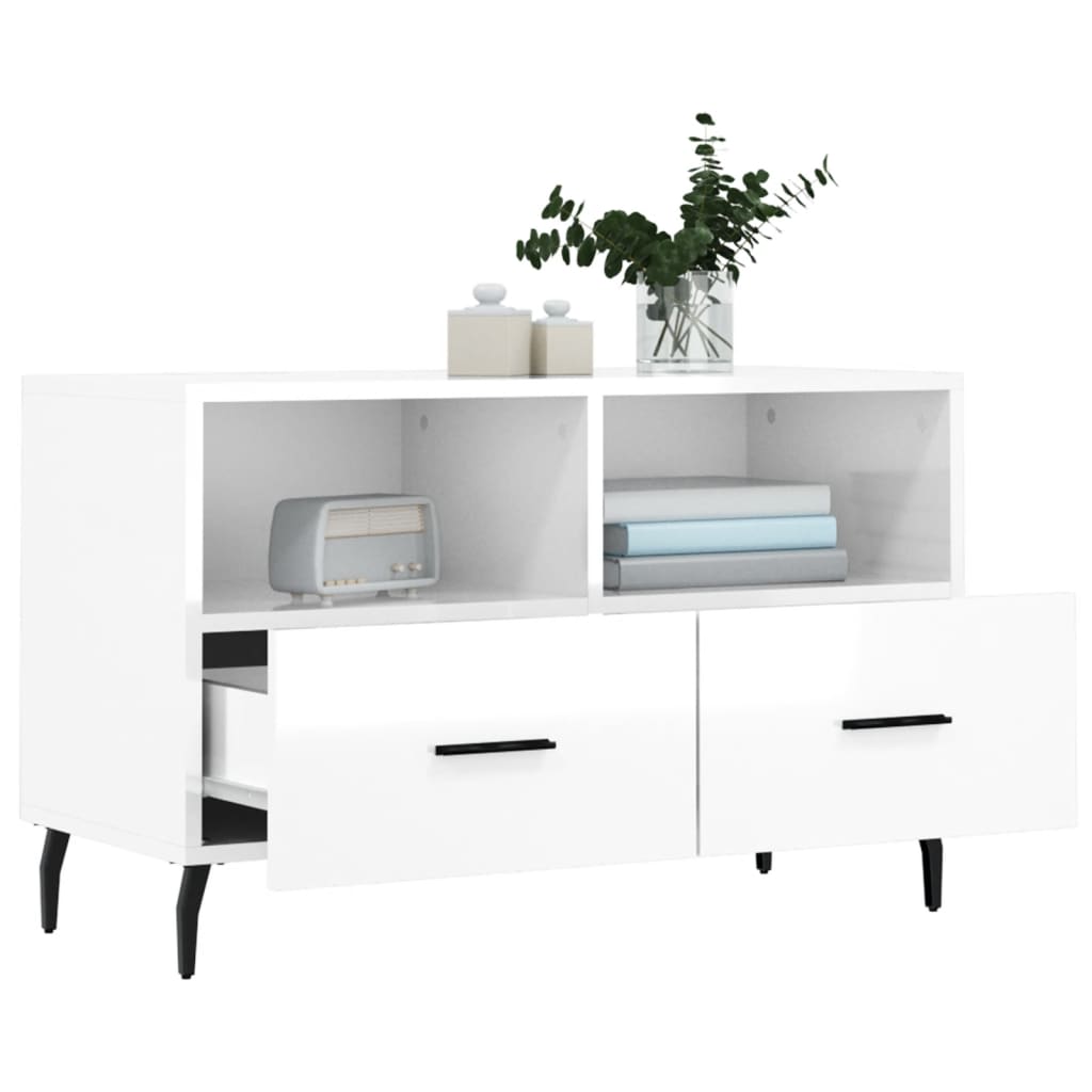 TV Cabinet High Gloss White 80x36x50 cm Engineered Wood