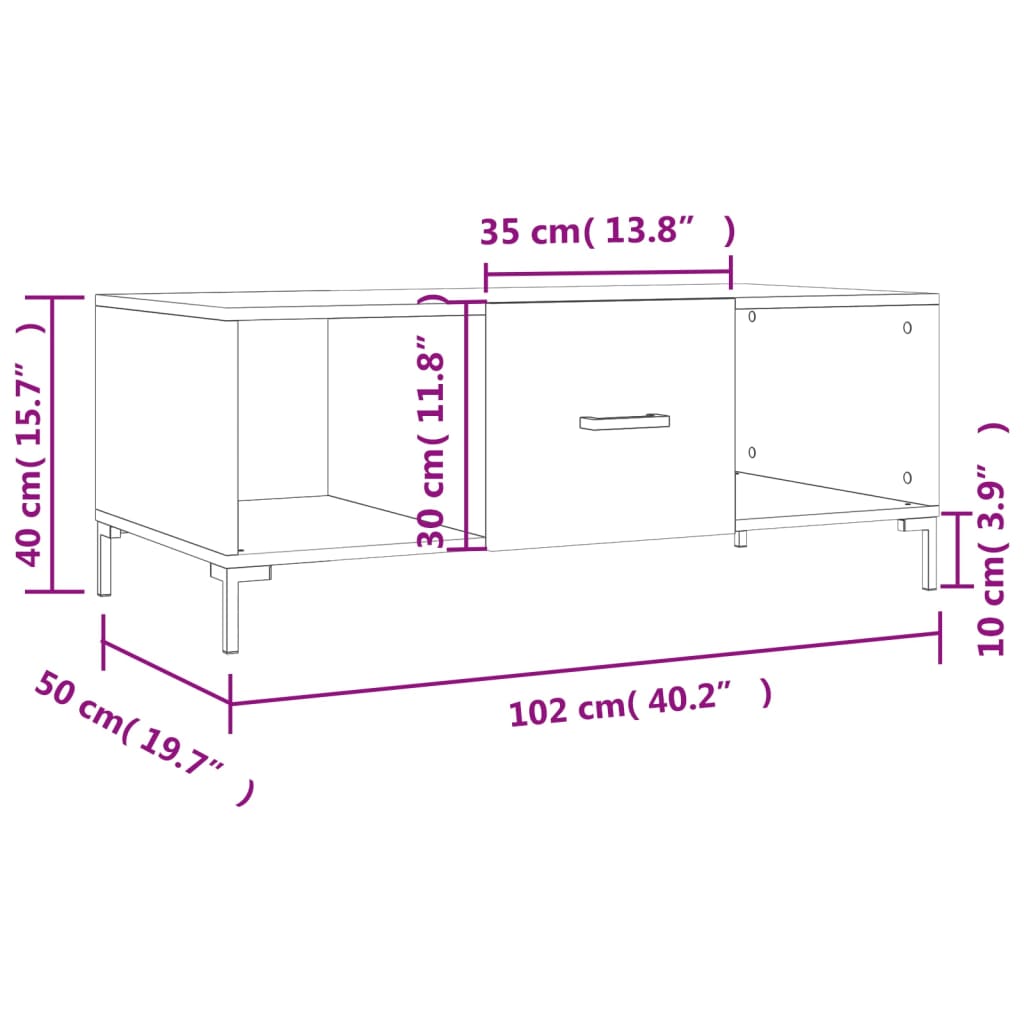 Coffee Table Sonoma Oak 102x50x40 cm Engineered Wood