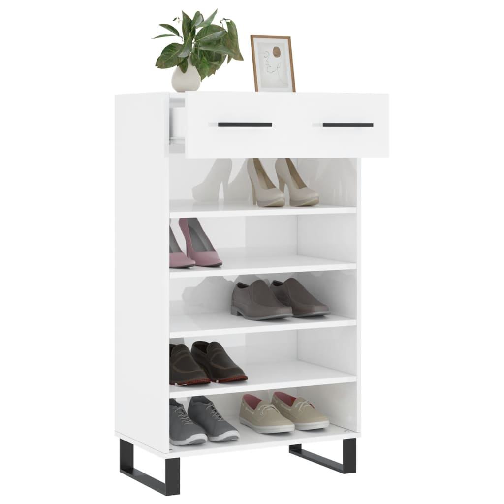 Shoe Cabinet High Gloss White 60x35x105 cm Engineered Wood