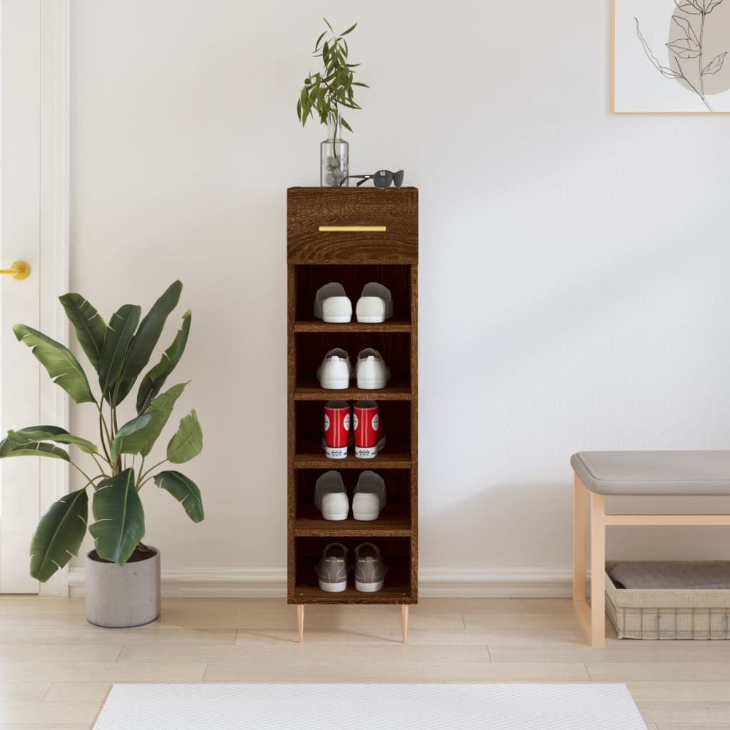 Shoe Cabinet Brown Oak 30x35x105 cm Engineered Wood