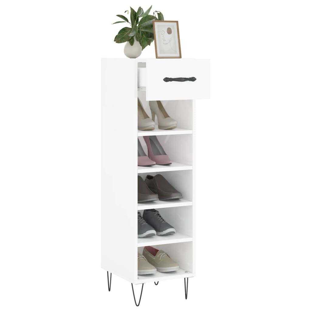 Shoe Cabinet High Gloss White 30x35x105 cm Engineered Wood