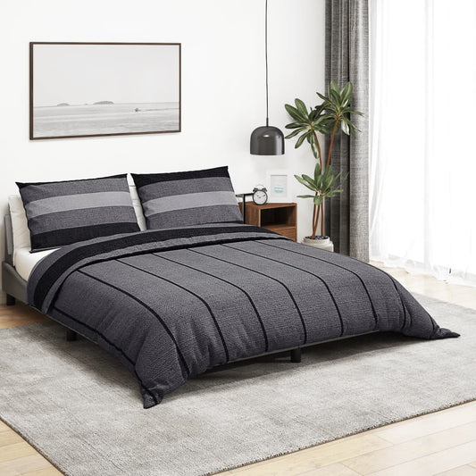 Duvet Cover Set Dark Grey 220x240 cm Cotton