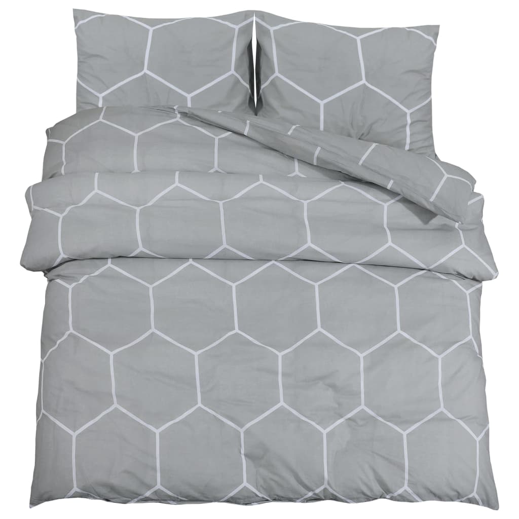 Duvet Cover Set Grey 155x220 cm Cotton