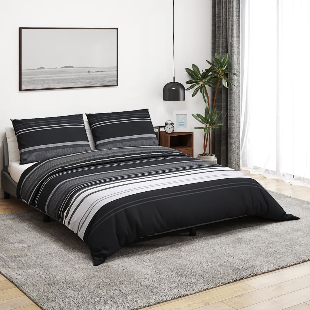 Duvet Cover Set Black and White 135x200 cm Cotton