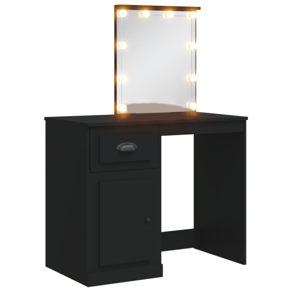 Dressing Table with LED Lights Black 90x42x132.5 cm