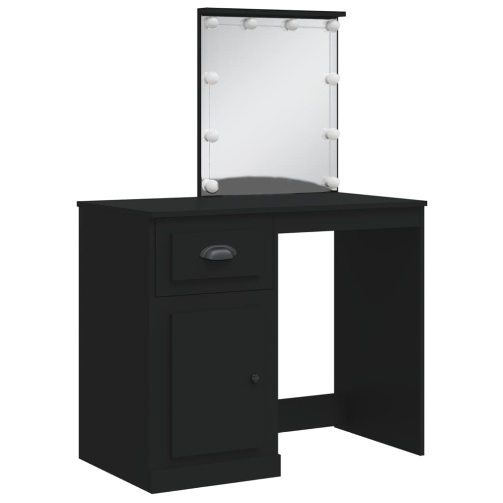 Dressing Table with LED Lights Black 90x42x132.5 cm