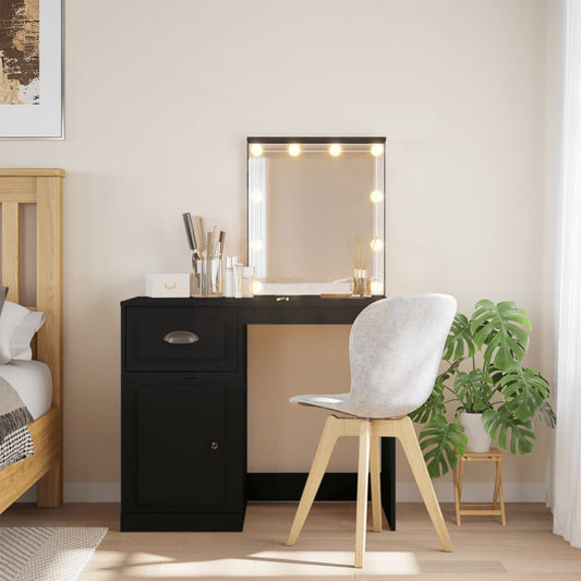 Dressing Table with LED Lights Black 90x42x132.5 cm