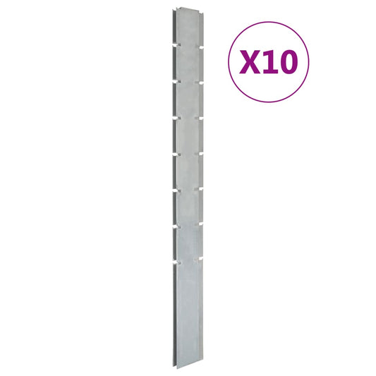 Garden Fence Posts 10 pcs Silver 200 cm Galvanised Steel