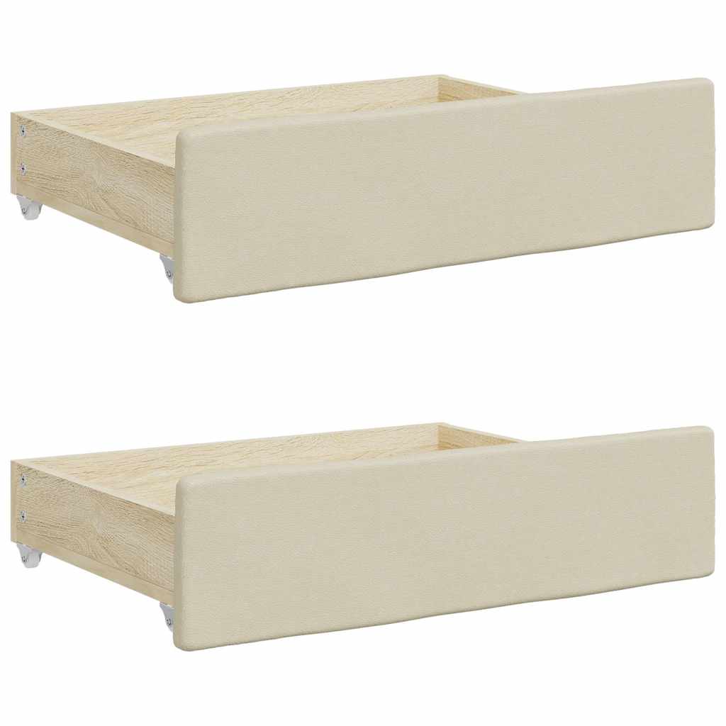 Bed Drawers 2 pcs Cream Engineered Wood and Faux Leather