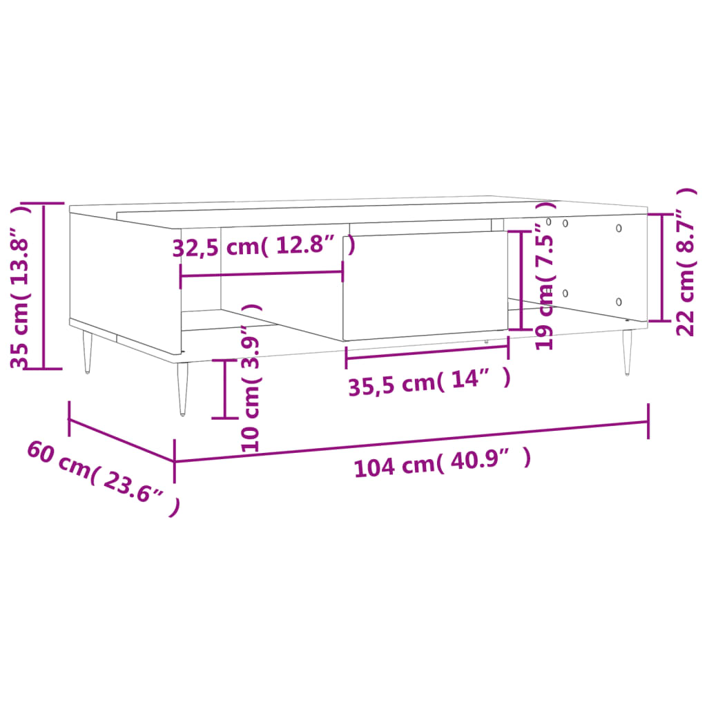 Coffee Table White 104x60x35 cm Engineered Wood