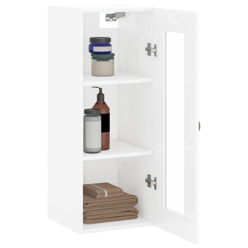 Wall Mounted Cabinet High Gloss White 34.5x34x90 cm