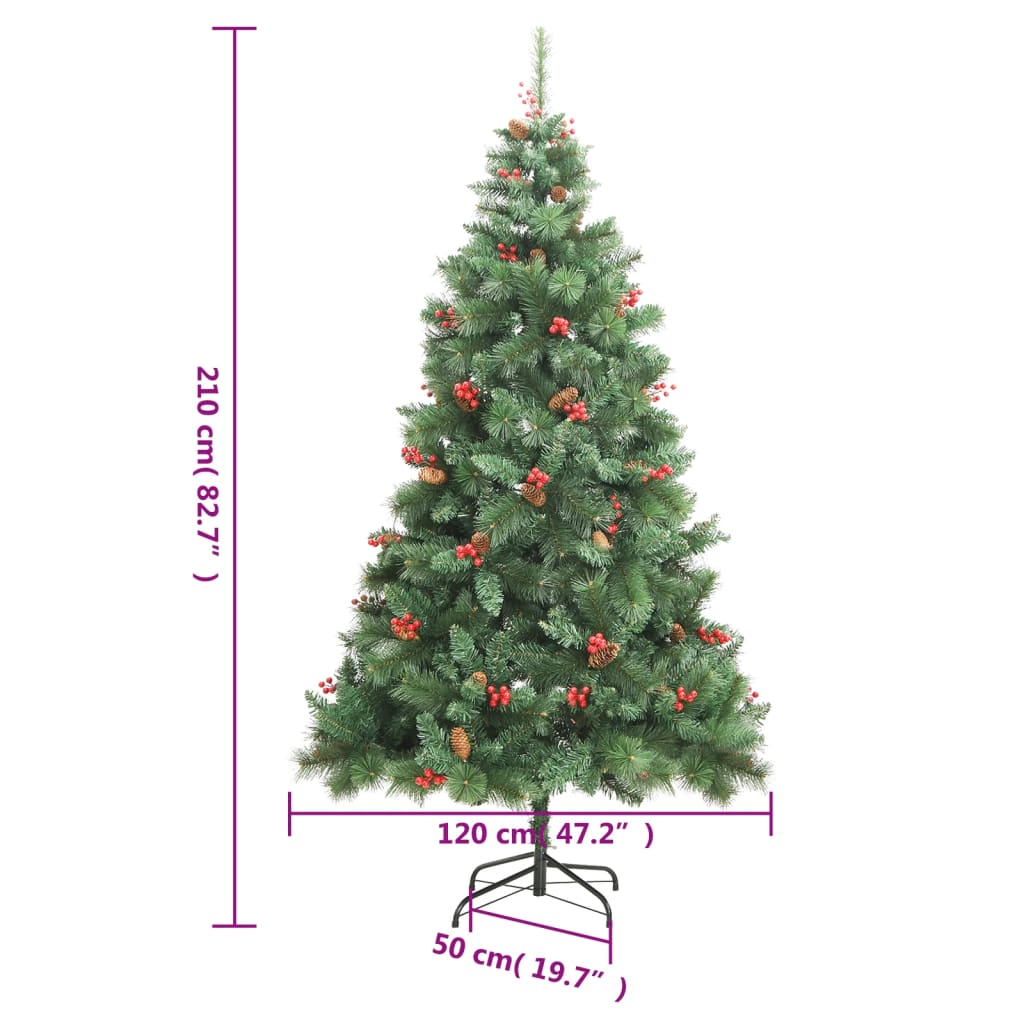 Artificial Hinged Christmas Tree with Cones and Berries 210 cm