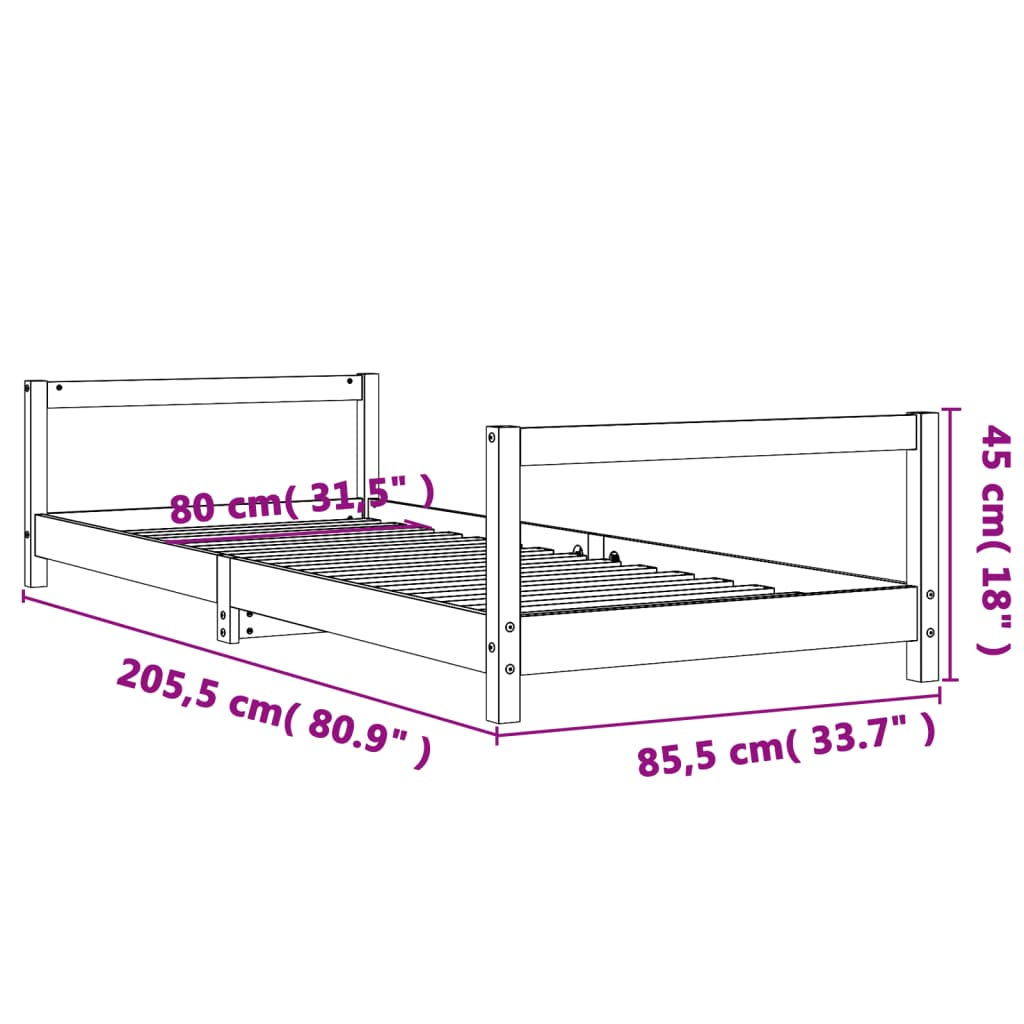 Kids Bed Frame 80x200 cm Solid Wood Pine