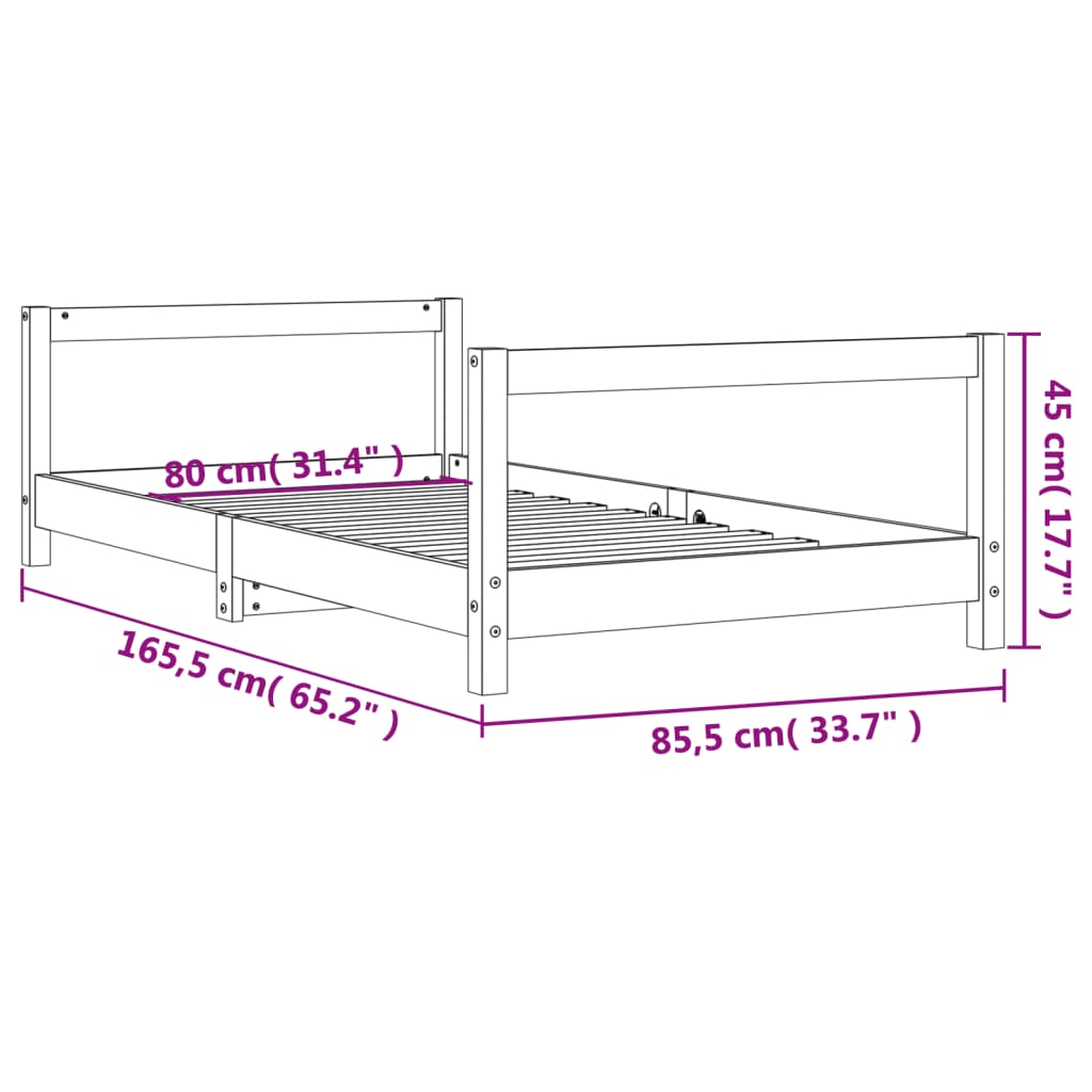 Kids Bed Frame 80x160 cm Solid Wood Pine