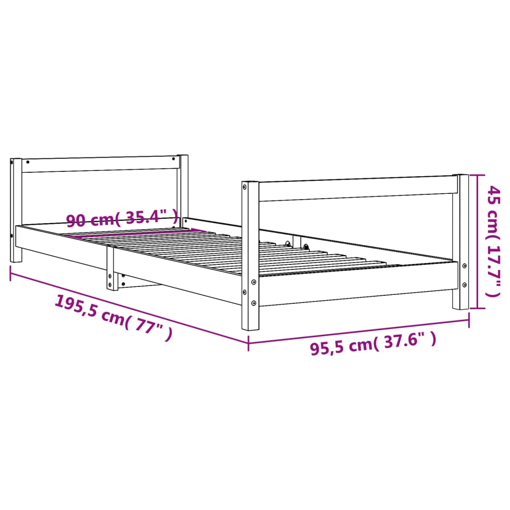 Kids Bed Frame 90x190 cm Solid Wood Pine