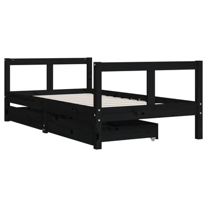 Kids Bed Frame with Drawers Black 80x160 cm Solid Wood Pine