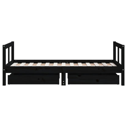 Kids Bed Frame with Drawers Black 80x160 cm Solid Wood Pine