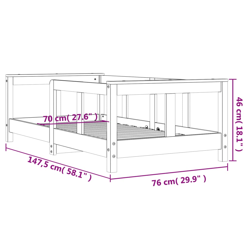 Kids Bed Frame 70x140 cm Solid Wood Pine