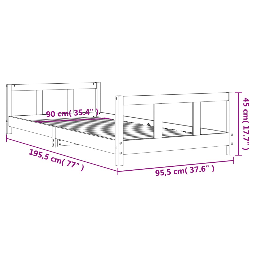 Kids Bed Frame White 90x190 cm Solid Wood Pine