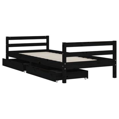 Kids Bed Frame with Drawers Black 90x200 cm Solid Wood Pine