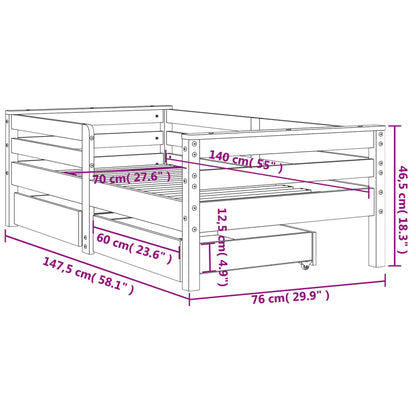 Kids Bed Frame with Drawers 70x140 cm Solid Wood Pine